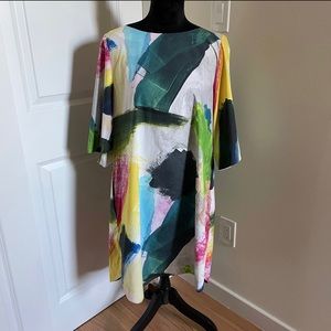COS Multi-Color Brush Stroke Pattern 100% Cotton Pocketed A-Line Dress EUC 38/8